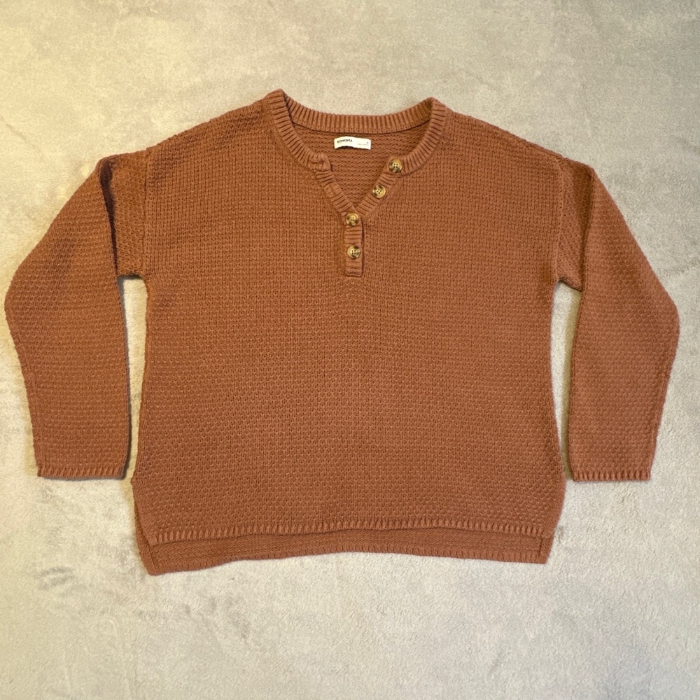 Sonoma Knit Sweater Women's Medium Brown Henley Earthy Clean Girl Cabin Rory